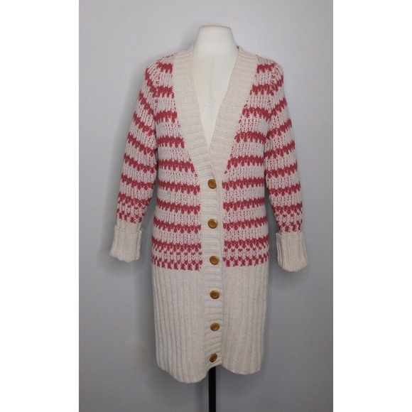 Anthropologie Sweaters - Anthropologie MOTH Long Cardigan Sweater Red & Tan Stripes Collegiate ~ Medium